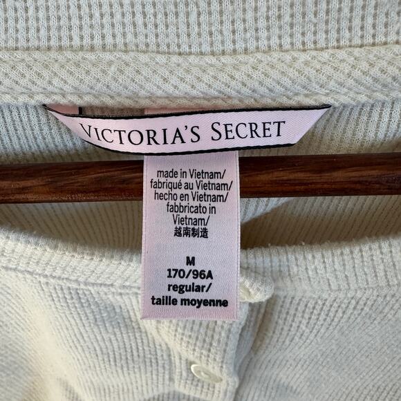 Victoria Secret Thermal Waffle-Knit Pajama Henley Jogger Set MED Beige Cozy - Picture 3 of 12